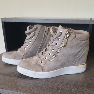 Aldo Taupe Wedge Sneakers with Metallic Detail